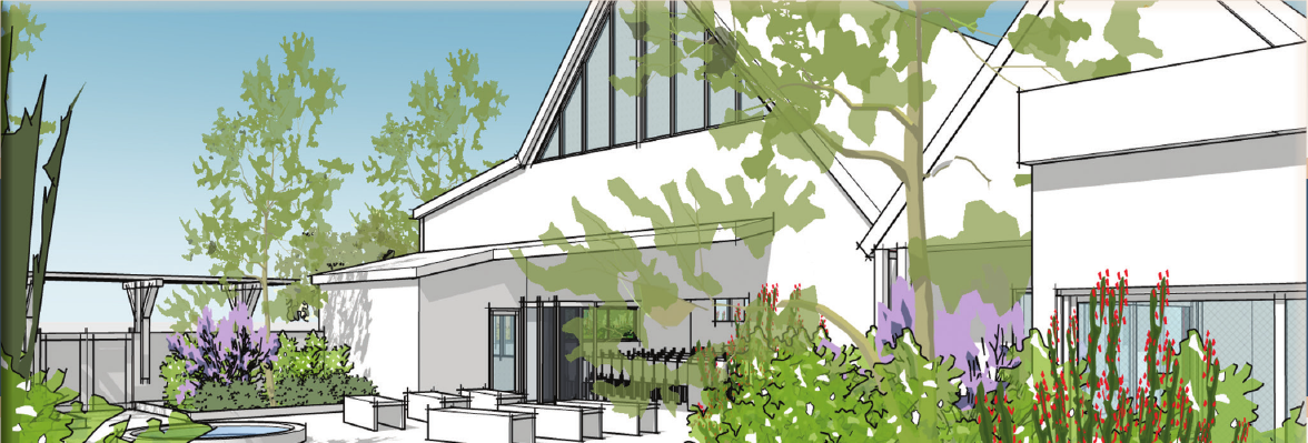Architectural rendering of the proposed sanctuary courtyard and garden