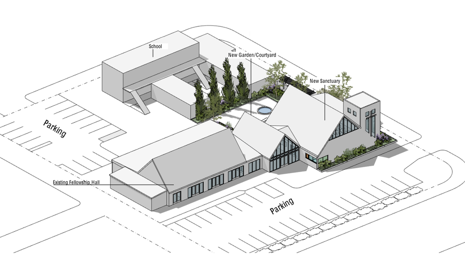 Architectural site plan showing the proposed sanctuary and existing campus