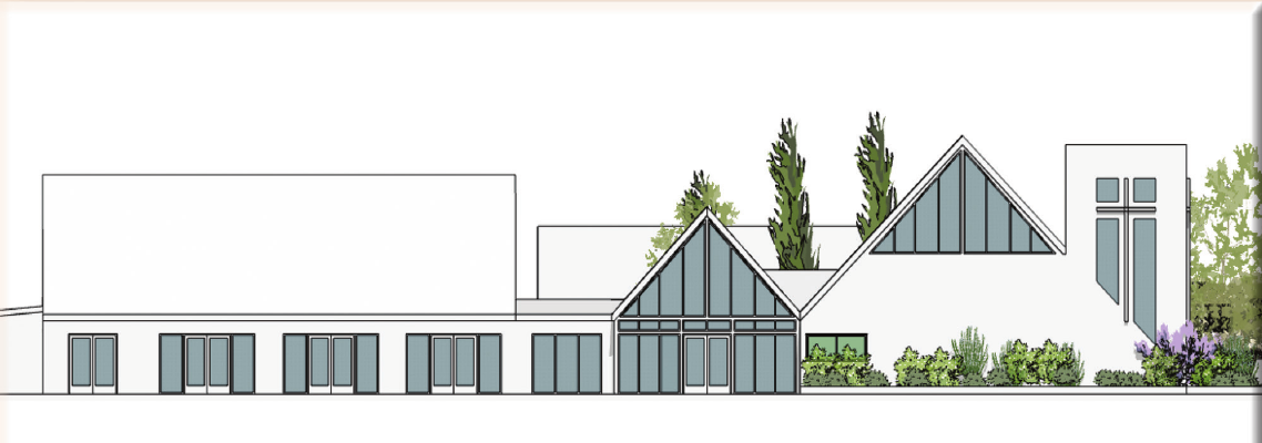 Architectural exterior elevation of the proposed new sanctuary