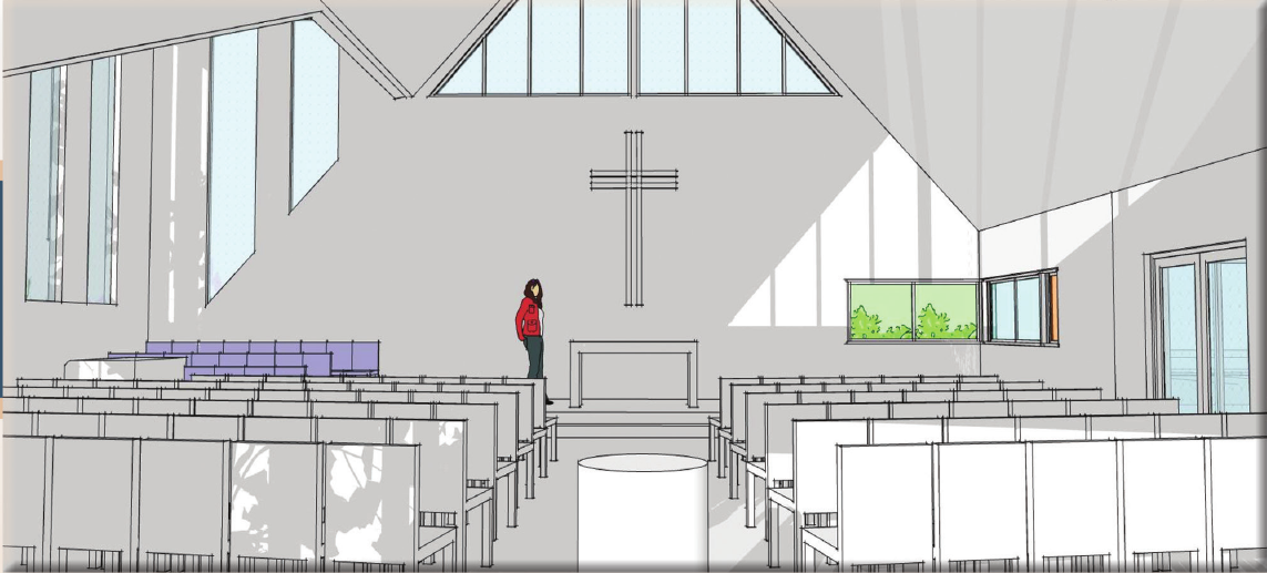 Architectural interior rendering of the proposed sanctuary